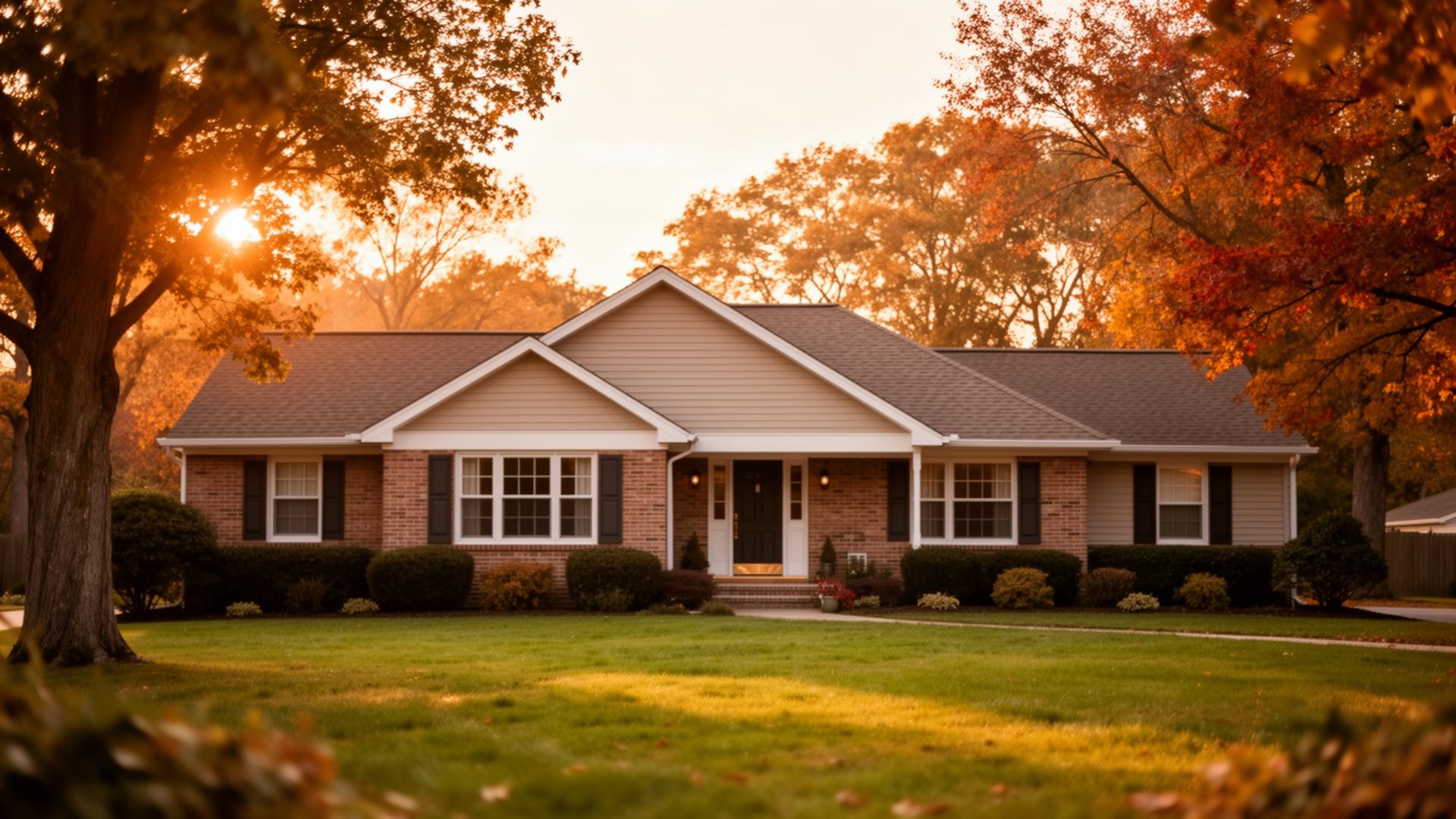 A welcoming single-story home in a New Jersey active-adult community at golden hour